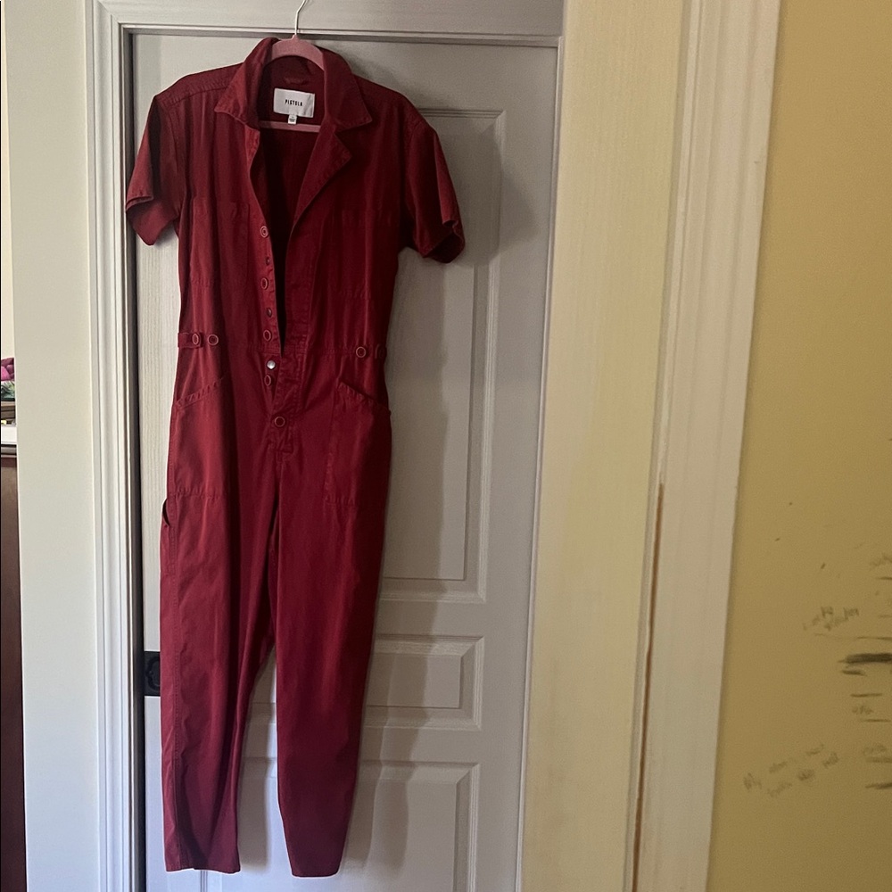 Pistola Red Button-Up Jumpsuit